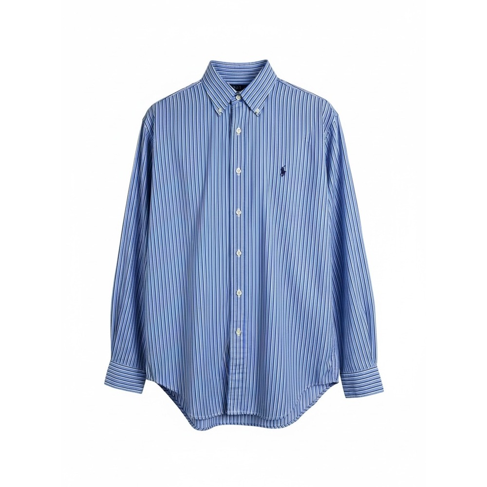Polo Ralph Lauren Mens 17 34/35 Blue Striped Classic Fit Button Down Shirt